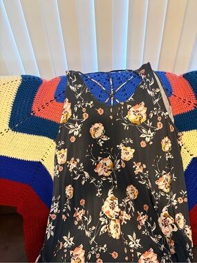 Maurices Black Floral Skater Skirt with Yellow & Peach Blooms